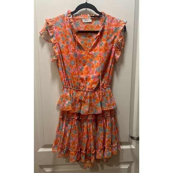 RESET BY JANE Orange Floral  print Lexi Mini Dress size S NWOT$168 - Picture 1 of 5